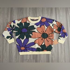 Bailey Rose Floral Knit Sweater XS Retro Flower Crewneck Cottagecore